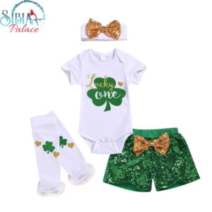 Baby Girl Green Lucky One 1st Birthday Cake Smash Photo Shoot Outfit