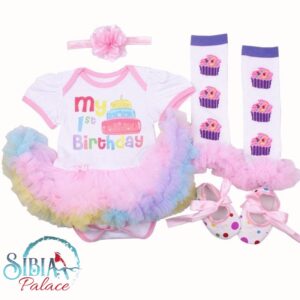 Sibia Palace Baby My 1st Birthday 4 Piece Pink Outfit Dress Set