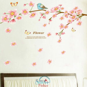 Sibia Palace Baby Nursery Wall Sticker Mural Decal Pink Blossoms & Bird