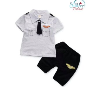 Sibia Palace Baby Toddler Photo Shoot Cake Smash Grey Pilot Outfit