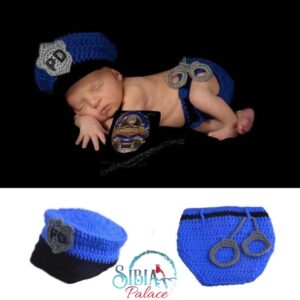 Baby Handmade Crochet Photo Shoot Police Officer Cop Costume Set