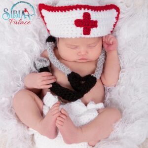 Baby Handmade Crochet Photo Shoot Doctor Nurse Costume Set