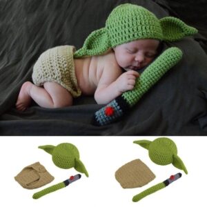 Baby Handmade Knitted Crochet Photo shoot Prop Star Wars Yoda Costume