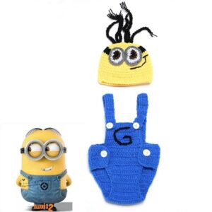 Baby Handmade Knitted Crochet Photo shoot Prop Minion Costume