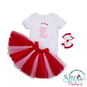 Sibia Palace Baby Girl Red Pink Princess 2nd Birthday 3 Piece Outfit Set