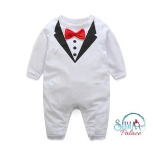 Sibia Palace Baby Boy James Bond Tuxedo White Romper