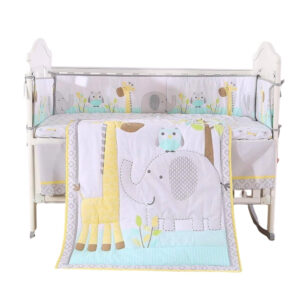 Sibia Palace Baby Unisex Yellow Grey Animals Crib 7 Pcs Cot Bedding Set