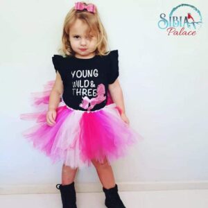 Sibia Palace Baby Girl Young Wild & Three Birthday Dress Outfit Set