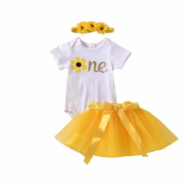 Baby Girl One Yellow Flower 1st Birthday Cake Smash Photoshoot Outfit