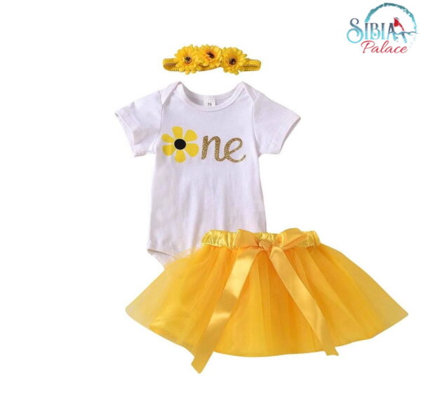 Baby Girl One Yellow Flower 1st Birthday Cake Smash Photoshoot Outfit