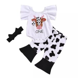 Baby Farmer Girl One Birthday 1st Cake Smash Pant Romper Outfit Set