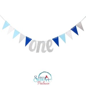 Sibia Palace First Birthday Party Supplies One Blue Silver Banner Pennant