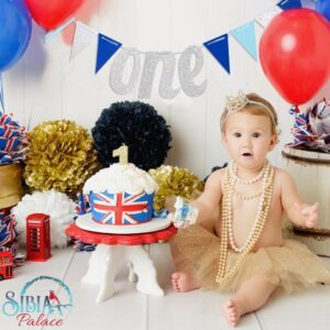 Sibia Palace First Birthday Party Supplies One Blue Silver Banner Pennant