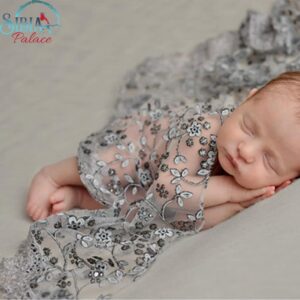 Sibia Palace Baby Photo Shoot Wrap Cloth Sheet Grey Stretch Lace Prop