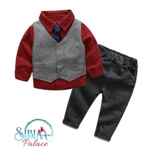 Sibia Palace Maroon & Black 4 Piece Suit Boy Birthday Wedding Set