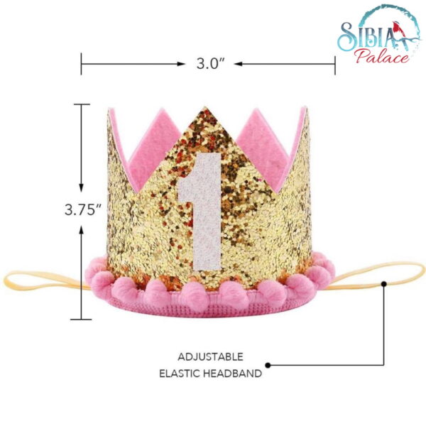 Sibia Palace Gold Pink Glitter Crown 1st Birthday Cake Smash Headband