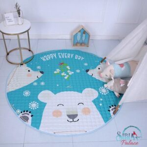 Round Baby Mat With Drawstring Bears Happy Every Day Nursery Play Rug