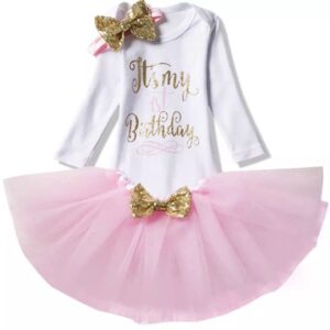 Sibia Palace Its My 1st Birthday Pink Full Sleeves 3Pcs Tutu Romper Set Photo Shoot Cake Smash