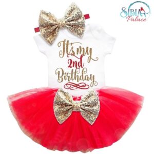 Baby Girl Its My 2nd Birthday Red Princess Romper Tutu Dress Outfit