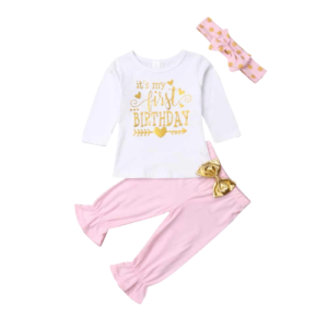 Baby Girl Pink Its My First Birthday Cake Smash Pant Romper Outfit Set