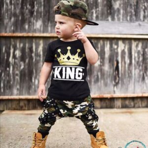 Sibia Palace Baby Boy My King 2 Piece Army Pant Printed Top Outfit Set