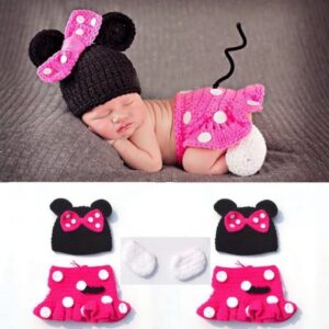 Baby Handmade Photo shoot Minnie Mouse Pink Crochet Costume Set