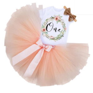 Peach Wreath 1st Birthday Baby Girl Cake Smash Photoshoot 3PCS Outfit