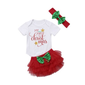 Sibia Palace Baby Girl My First Christmas Summer Bloomer Set 3 Pc Outfit