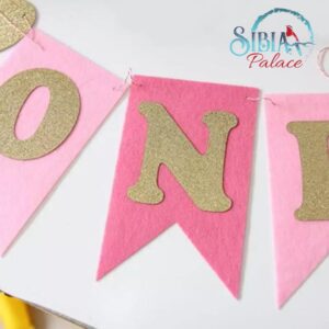 Sibia Palace 1st Birthday Party Supplies Pink Gold One Banner Pennant