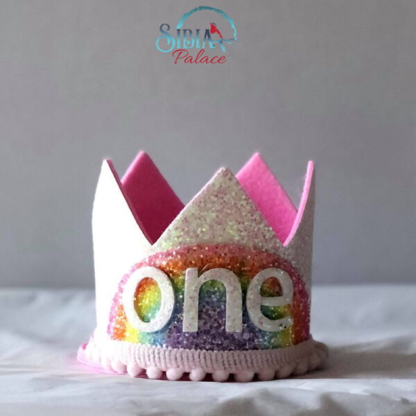 Sibia Palace Rainbow White One Crown Birthday Cake Smash Headband