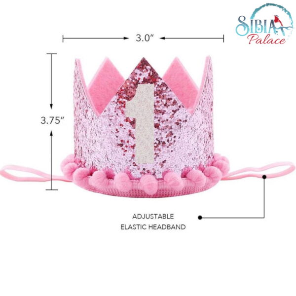 Sibia Palace Pink Glitter 1 Crown 1st Birthday Cake Smash Headband