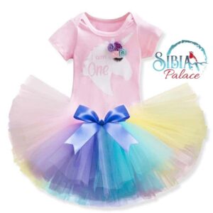 Sibia Palace Pink Rainbow Unicorn Theme Baby Girl 1st Birthday Outfit Set