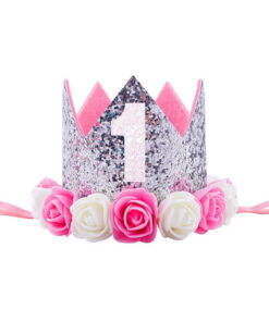 Sibia Palace Rose Red Glitter One Crown Birthday Cakesmash Headband