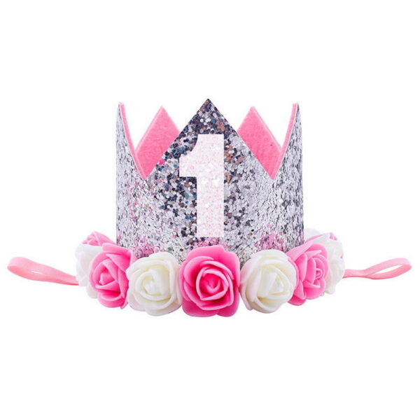 Sibia Palace Pink Silver Glitter 1 Crown Birthday Cake Smash Headband