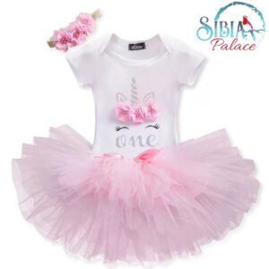 Sibia Palace Pink Silver Unicorn Princess Baby Girl 1st Birthday Outfit