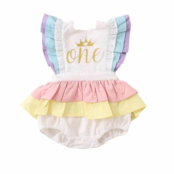 Ruffle Rainbow Baby Girl 1st Birthday One Cake Smash Jumpsuit Romper