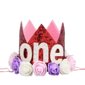 Sibia Palace Rose Red Glitter One Crown Birthday Cakesmash Headband