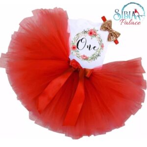 Sibia Palace Red Wreath One Baby Girl 1st Birthday Dress Outfit 3Pcs Set