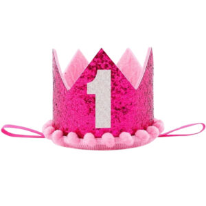 Sibia Palace Rose Pink Glitter 1 Crown 1st Birthday Cake Smash Headband