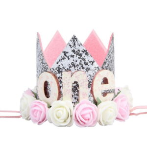 Sibia Palace Silver Glitter One Crown Birthday Cake Smash Headband