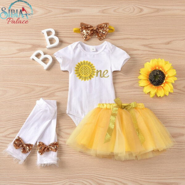 Baby Girl Yellow One Flower 1st Birthday Cake Smash Photoshoot Outfit