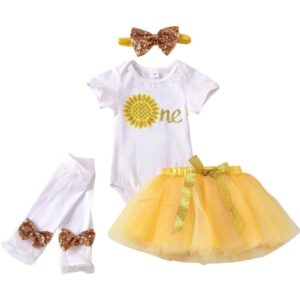 Baby Girl Yellow One Flower 1st Birthday Cake Smash Photoshoot Outfit