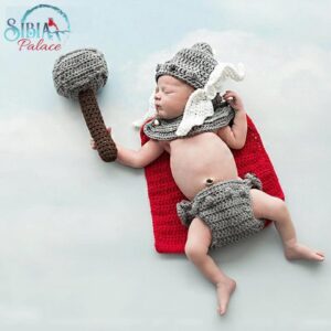 Baby Handmade Crochet Photo shoot Prop Superhero Thor Costume Set