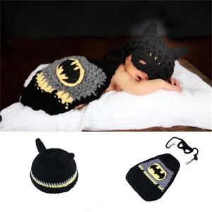 Baby Handmade Crochet Photo shoot Prop Superhero Batman Costume Set