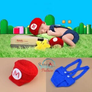 Baby Handmade Crochet Photo shoot Super Mario Costume Set