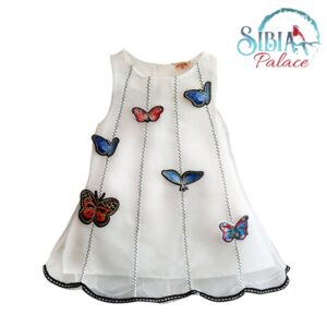 Sibia Palace White 3D Butterfly Sleeveless A-line Floral Dress