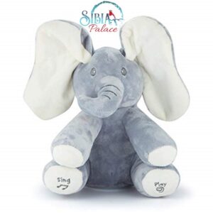 Sibia Palace Peekaboo Musical Grey Cream Flapping Ears Elephant Plush