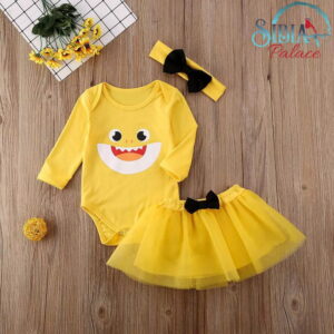 Sibia Palace Baby Girl Birthday Shark 1st & 2nd Birthday Yellow Outfit Set